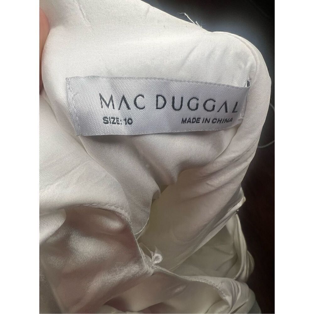 Mac Duggal Ieena Satin Gathered A-Line Gown in White NWT Size 10 - Picture 6 of 7